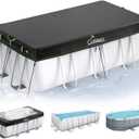 UIRWAY 9x18 FT Winter Rectangular Pool Cover with Reflective Strips, Swimming Pool Cover for Above Ground Pool, Solar Cover Including Rope Tie and Luminous Ground Nails for Rectangular or Oval Pools