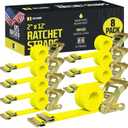 DC Cargo Mall E Track Ratchet Straps, Heavy Duty Cargo Tie-Down E Track Straps 2" x 12', (8 Pack, Yellow) E Track Spring Fittings Tie Down Motorcycle, Vans, Trucks, Trailers