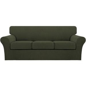Turquoize 4 Piece Sofa Covers for 3 Cushion Couch Sofa Slipcover Soft Couch Cover for Dogs-Washable Sofa Furniture Cover with 3 Individual Cushion Covers (3 Cushion Sofa, Olive)