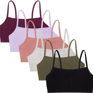 Fruit of the Loom Women's Multi-Pack Spaghetti Strap Cotton Sports Bra (34, Black/Heather Grey/Olive/Purple/Lilac/Dusk)