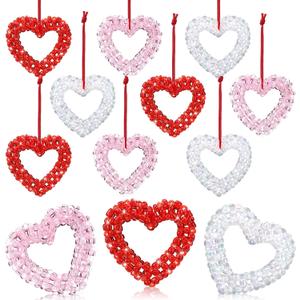 Sotiff 10 Pcs Valentines Heart Ornaments 3D Beaded Crystal Heart Hanging Valentine's Day Decorations for Anniversary Wedding Bridal Shower Party Decorations Gifts