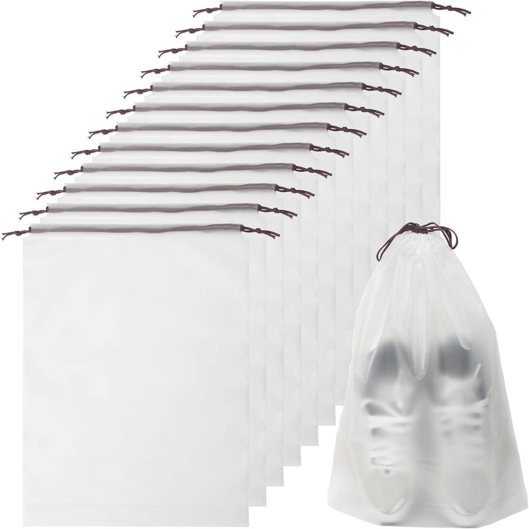 12Pcs Shoe Bags For Travel, 11.8in X 15.7in Large Clear Shoes Storage Organizer with Drawstring, Waterproof Travel Storage Bags for Packing Dust Bags for Men and Women (Translucent)