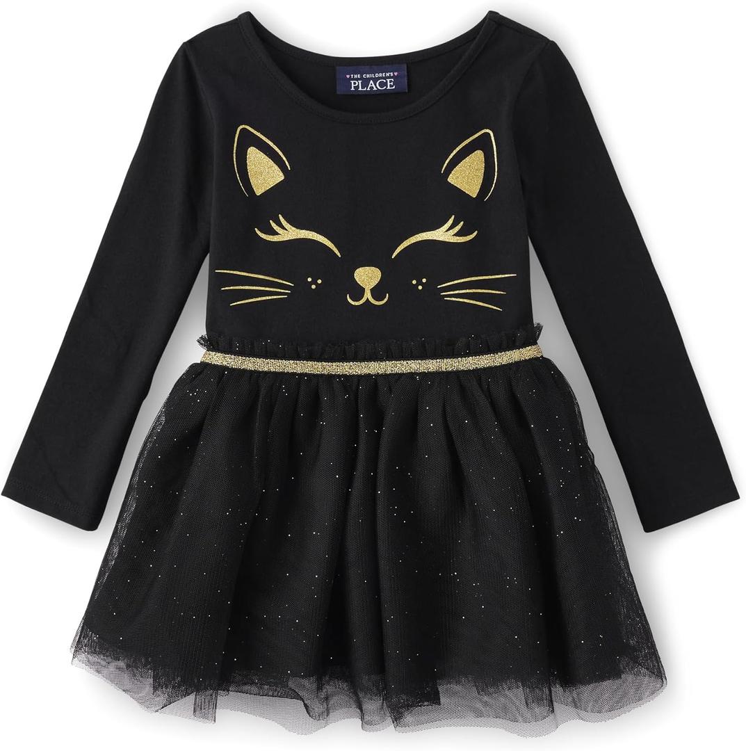 The Children's Place baby girls Heart Mesh Tutu Dress (3T, Black Cat)