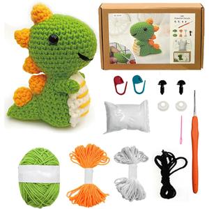 Kaaper Crochet Kit for Beginners for Adults, Learn to Dinosaur Crochet Kit, Crochet Animal Kit Starter Knitting with Step-by-Step Video (Green Dinosaur)
