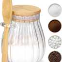Sugar Container with Bamboo Lid and Spoon,15 oz Sugar Bowl Glass Jar for Coffee Bar Accessories Coffee Canister Kitchen Decor Housewarming Gift Christmas Refillable Design