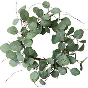 Idyllic Eucalyptus Leaves Wreath Metal Polyester Green Wreath 14 Inches for The Front Door Décor, 1 Pack