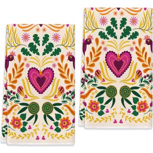 Sunwer Mexican Floral Kitchen Towels Cinco De Mayo Dish Towels Mexico Let's Fiesta 18x26Inch for Seasonal Holiday Home Decor Set of 2