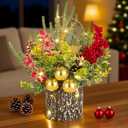 BLOSMON Christmas Centerpieces for Tables with Lights: Lighted Small Christmas Tree Fireplace Tabletop Decorations - Mini Xmas Tree for Indoor Home Office Dining Room