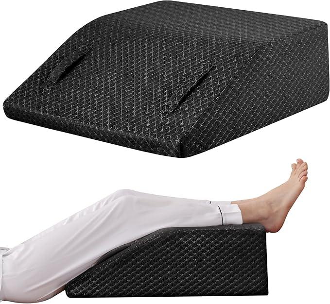 Leg Elevation Pillow for After Surgery, 6inch Foam Leg Elevating Pillow for Swelling and Blood Circulation, Leg Wedge Pillow for Sleeping, Knee Pillow for Knee Hip Ankle Pain Relief, Black