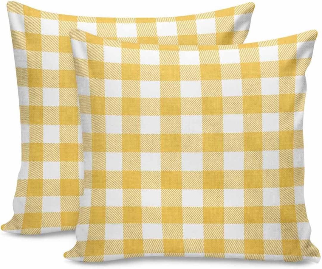 Throw Pillow Covers Set of 2 Yellow Buffalo Check Plaid Pillow Covers 18x18 Inch Decorative Pillowcases Pillows Cushion Case for Couch Bed Sofa Patio Garden Indoor Outdoor Summer Home Decor