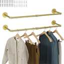 RSFMAS Wall Mounted Clothes Rack 2 Pack, Industrial Pipe Clothing Rack 28 Inch Gold, Wall Clothes Hanger for Bedroom, Cloakroom, Closet, Hallway, Boutique Display, Drying Racks Wall-Mount for Laundry