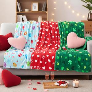 Tudomro 3 Pcs Valentine's Day, Easter, St Patrick's Day Throw Blankets for Couch, Soft Cozy Luxury Flannel Spring Decorative Throw Blanket for Home Bed Sofa Decor Woman Men Gifts, 50" x 40"(Multi)