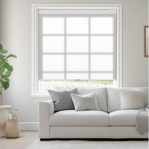 HOTSOON No Drill Cellular Shades,Light Filtering,White,16" W x 48" H | Cordless Honeycomb Blinds for Indoor Windows, No Tools Shades for Home, Easy Install, Thermal Insulated, Noise Reduction