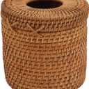 Rattan Woven Cylinder Tissue Box Cover - Boho Decorative Round Tissue Holder for Bathroom, Living Room, Coffee Table, Bedroom(Cylinder Style)