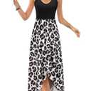 KILIG Women's V Neck Sleeveless Casual Summer Sundresses Asymmetrical Patchwork Floral Maxi Dresses, Small 