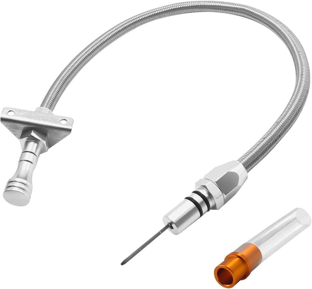 Flexible Transmission Dipstick Tube for GM 4L80E 700R4 4L60E, with Firewall Mounted Stainless Steel Braided Hose, Silver