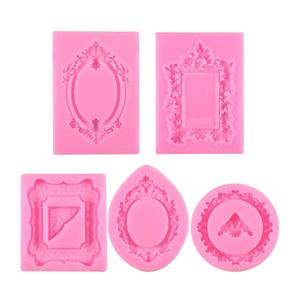 Photo Frame Silicone Molds, 5 PCS Mini Picture Frames Fondant Molds Baroque Style Air Dry Clay Mold Vintage Polymer Clay Mold for Cupcake Chocolate Candy Cake Baking Polymer-Clay DIY Craft Decoration