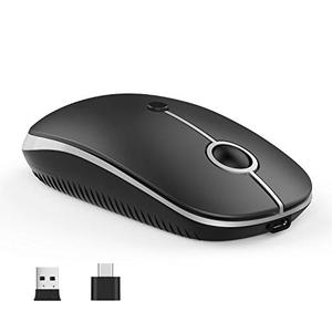 VssoPlor Type C Wireless Mouse, USB C MacBook Wireless Mouse Dual Mode Cordless Mice with USB and Type C Receiver Compatible with PC, Laptop, MacBook and All Type C Devices-Black and Silver