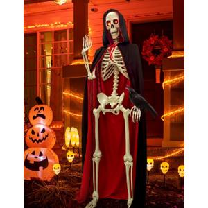5.4FT Halloween Full Body Skeleton Decorations with Glowing Eyes, Life Size Skeleton with Movable Joints for Halloween Decorations Indoor/Outdoor Haunted Houses (white)