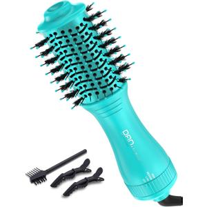 Mini Travel Blow Dryer Brush for Short to Medium Hair, 2 Inch Oval Hot Air Brush with Ceramic Coating, 3 Heat Settings for Smooth, Voluminous Blowouts, 120V(Cyan)