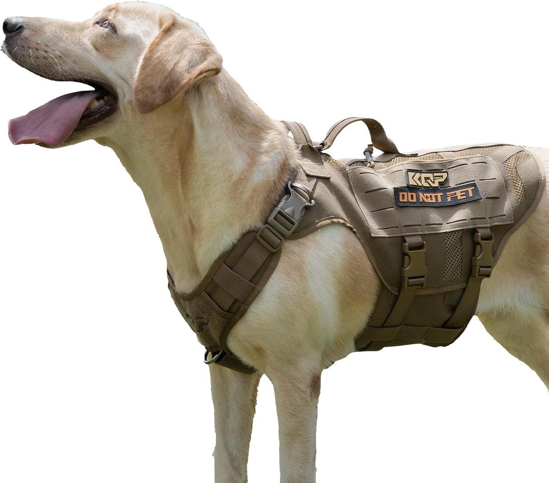 No Pull Dog Harness - Tactical, Breathable Mesh, Pet Walking Hiking Training Vest - Dog Harness for Dogs, Service Dog, Large, Coyote Brown
