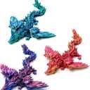 3 PCS 3D Printed Dragon with Wings, 3D Dragon 9" Articulated Winged Dragon for Home Office Decor Executive Desk Toys (Purple & Bluegreen & Red)