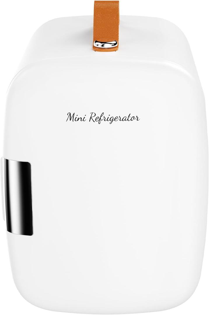 Sweetcrispy Mini Fridge for Bedroom, Office & Car, Portable 4L/4.23QT Mini Refrigerator for Skincare with Handle, Ultra-Quiet Energy-Saving Compact Cooler for Drinks, Food, Skincare & Makeup, AC/DC