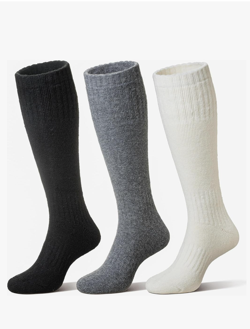 Eocom Unisex Merino Wool Ski Socks Thermal Warm Winter Thick Knee High Long Snowboarding Boot Socks for Women Men 3 Pairs