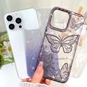 BITOBE Designed for iPhone 12/12 Pro, Cute 3D Butterfly Case Slim Plating Glitter Bling Luxury Cover for Women Girls Protective Camera Protection Bumper 6.1" Purple