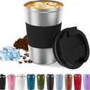 SPLMIFA Vacuum-Insulated Stainless Steel Travel Coffee Mug, Leak-Proof Reusable Coffee Cup with Lid-Keep Hot & Cold Drinks for Hours, Durable Insulated Tumbler for Men & Women(3rd-Silver black, 12OZ)