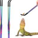 2 x OLIISS Stainless Steel Reptile Feeding Tongs with Rubber Tip - 10.6" Straight & Curved Tweezers for Aquariums & Crafts - Feeder Tools for Bearded Dragons & Lizards - Terrarium Tank Supplies - 2 Pack