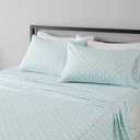 Amazon Basics Lightweight Breathable Brushed Microfiber 4-Piece Bed Sheet Set with 14-Inch Deep Pockets, Wrinkle Resistant, Queen, Aqua Fern, Printed