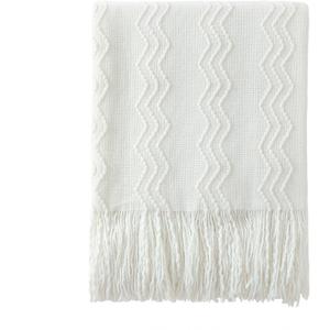 BOURINA Off White Throw Blanket 50x60 Inches Throw Textured Solid Soft Sofa Couch Decorative Knit Blanket