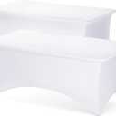 Fixwal 6FT Table Cloth for Rectangle Table, 2 Pack White Tablecloths Rectangular Stretch Spandex Fitted Table Covers 6 Foot for Party, Tradeshows, Banquet, Weddings, Vendor, Buffet, Graduation