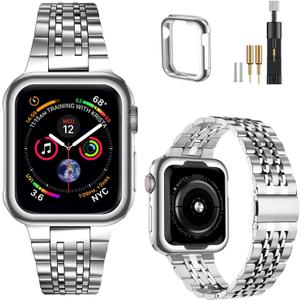 MioHHR Compatible with Apple Watch Band 41mm, Solid Stainless Steel Metal Strap for iWatch 41mm Series 9 8 7, Silver