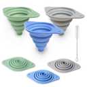 Kitchen Funnel Set 3 Pack, Collapsible Silicone Funnel for Kitchen Use, Small Funnels for Filling Bottle, Transfer Liquid, Oil and Powder, Food Grade Silicone Filter with a Brush