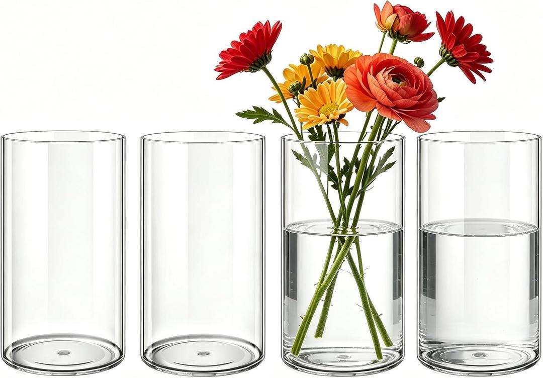 4 Pack Acrylic Cylinder Vases for Centerpieces,5 x 8 inch Tall Clear Flower Vases, Unbreakable Vases, Hurricane Candle Holders Floating Candle Vase for Wedding Dinner Table Party Room Decor