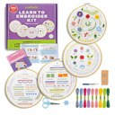 Craftwiz 4-Piece Starter Embroidery Kit for Beginners and Teens with Simple Patterns, Learn 29 Stitches with Hand Embroidery Kit