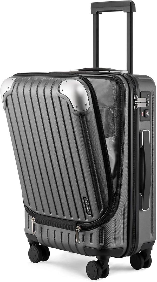 LEVEL8 Grace Carry on Luggage 22x14x9 Airline Approved, 20 Inch Hard Shell Suitcases with Spinner Wheels, Abs+Pc Hard Case Luggages with Tsa Lock, Travel bag for Women Men, Grey