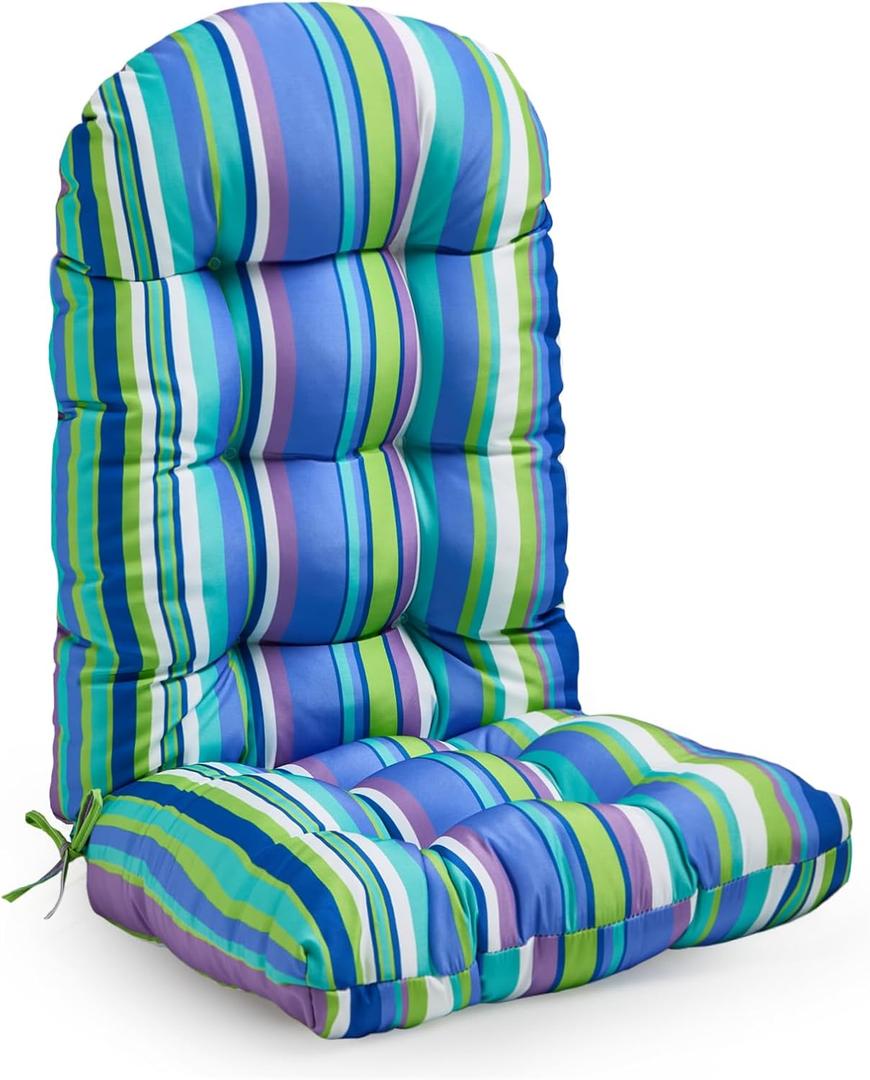 Adirondack Chair Cushion, High Back Patio Cushions with Adjustable Ties, 48.8x20.4x4.3, Waterproof Tufted Pillow, Fade Resistant Seat Rocking Chair Cushion for Indoor/Outdoor, Stripe Blue, 1