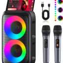 Karaoke Machine, Portable Bluetooth Speaker with 2 Wireless Karaoke Microphones, Karaoke Machine for Adults Kids with PA System, Support TWS/TF/USB/AUX for Home Party Stage Monitors,Xmas Gifts (Black)