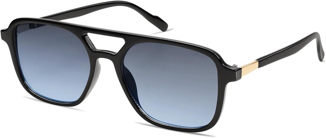 SOJOS Retro Aviator Sunglasses for Women Men,Trendy Rectangle Womens Mens Shades Sun Glasses SJ2202 (Black Frame/Blue Grading Lens)