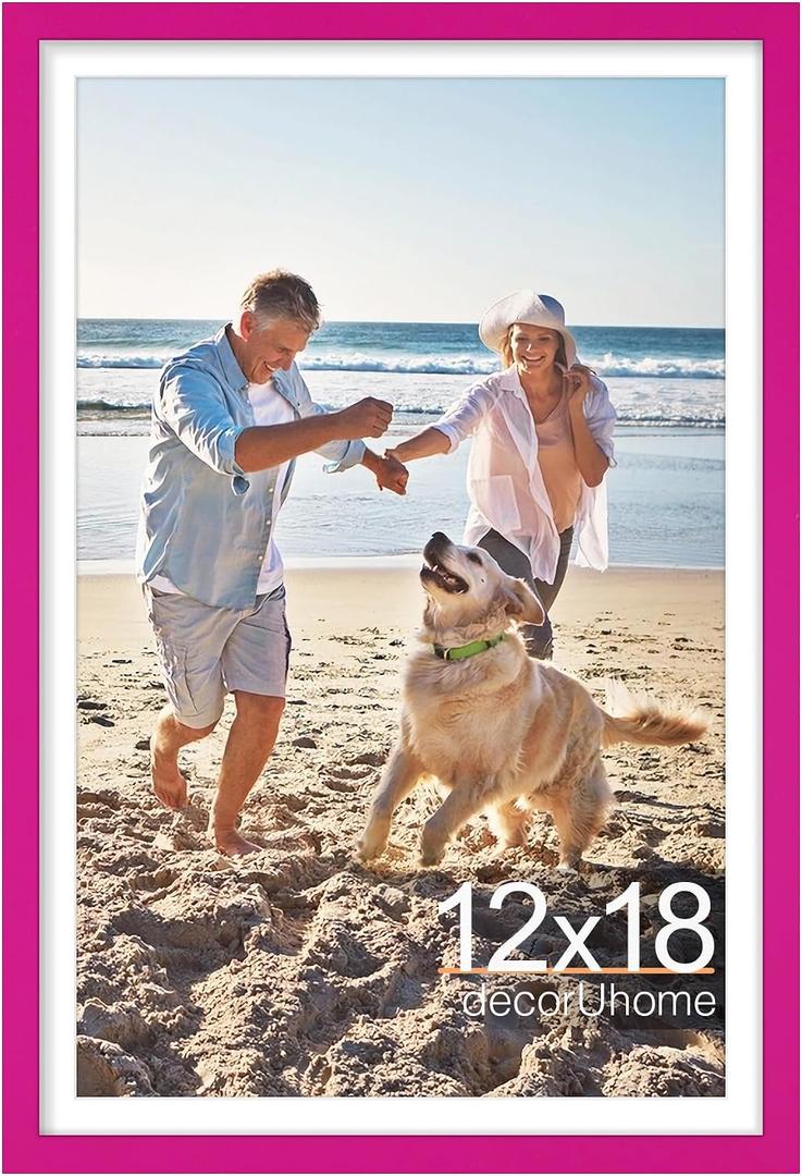 decorUhome 12x18 Picture Frame, Display Pictures 11x17 with Mat or 12x18 without Mat, Wall Mounting Photo Frame, Magenta, 1 Pack