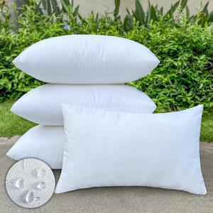 12x20 Outdoor Pillow Inserts Set of 4, Water Resistant & Durable, Hypoallergenic, Fluffy and Plump Cushion Filler for Patio Furniture, Sofa, Chair, Lumbar Pillow - Decorative & Comfortable (White)