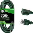 13 Amp Outdoor Extension Cord 20 ft, 16/3 SJTW 20ft Green Extension Cord 3 Prong, Weatherproof for Outdoor Lights, Landscaping & Lawn - US Veteran Owned