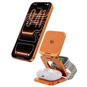 3 in 1 Charging Station for Apple - Qi2.2 25W Magnetic Wireless Charger for iPhone 17/16-12, Apple Watch, AirPods, Travel Fast Charging Foldable Stand with 45W GaN Adapter, Aluminum Alloy Design