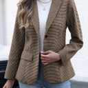 ELLEVEN Women's Lapel Collar Plaid 2 Button Boyfriend Blazer Suit Houndstooth Work Office Blazer Jacket, M