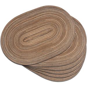 Noctiflorous Woven Oval Braided Placemats Set of 6-12 x 17.5 Inch Washable Non-Slip Heat Resistant Table Mats for Kitchen and Dining, Brown, 6