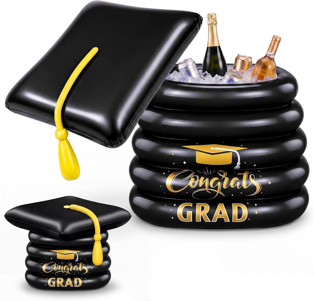 Yungyan Graduation Inflatable Cooler 2026 Inflatable Graduation Cap Ice Serving Buffet Bar PVC Drink Cooler 28 x 28 x 14 Inch Blow up Ice Bucket for Beverage Picnic Pool Grad Outdoor Party