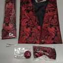 DiBanGu Silk Vest Tie Set for Men, Woven Paisley Dress Waistcoat and Bowtie Pocket Square Cufflinks Lapel Pin Formal Suit Vest, Wine Red, 3X-Large
